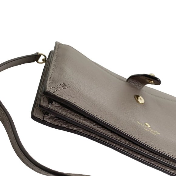 Kate Spade Beige Tan Crossbody Bag Purse Leather Zip Slots Gold Detachable Strap - Picture 10 of 12